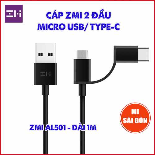 Cáp 1m ZMI 2-in-1 Micro USB – Type-C ( Đen/ Trắng ) AL501