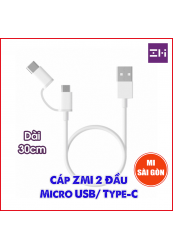 Cáp 30cm ZMI 2-in-1 Micro USB – Type-C ( Đen/ Trắng ) AL511